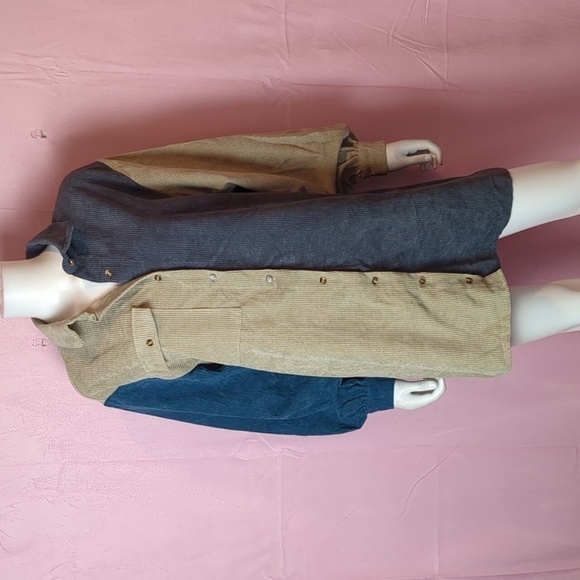 Nasty Gal Tan Writers Block Corduroy Color Block Button Up Shirt Dress size 10 - Picture 1 of 6